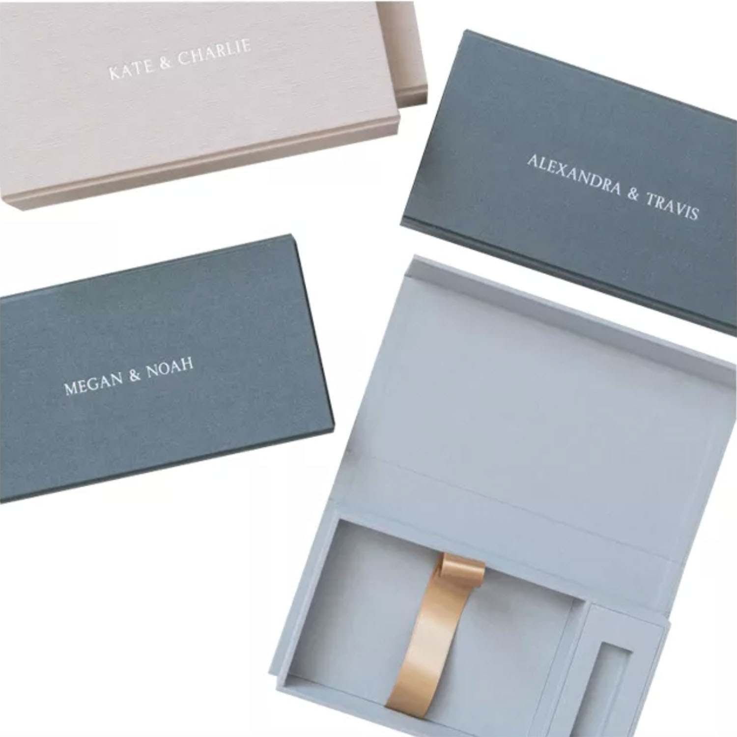 Linen Photo and USB Slot Box, Wedding Keepsake Box Packaging