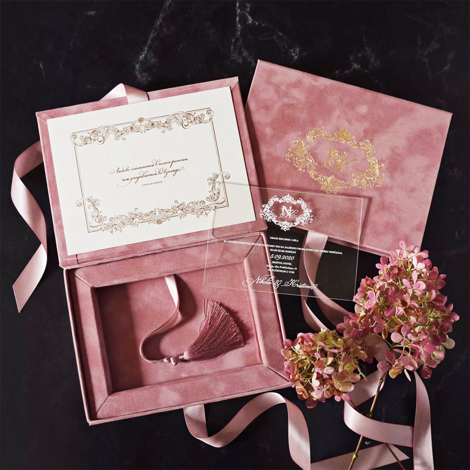 Acrylic Invitation in Suede Box  Luxury Wedding Invitation - Duallush  Designs