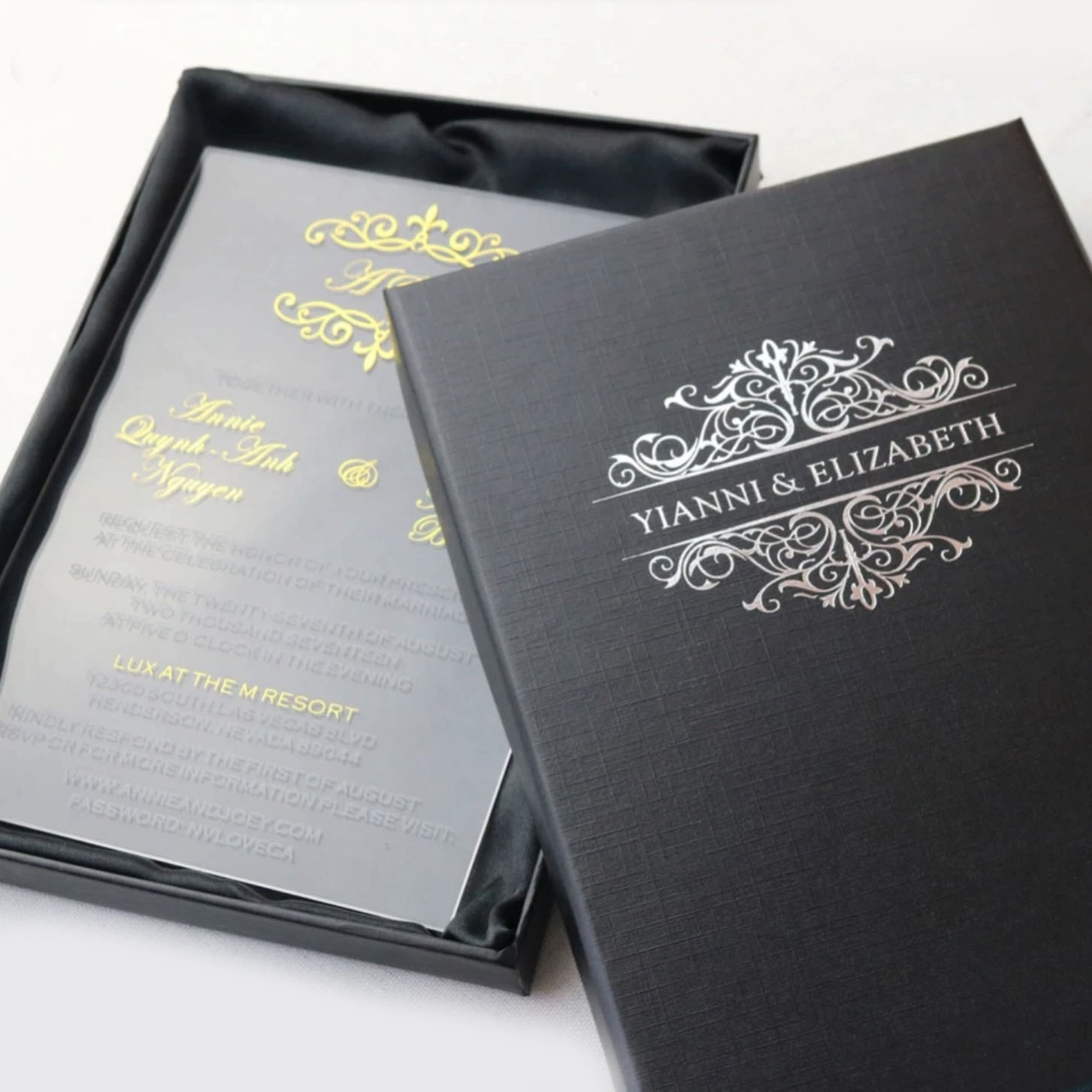 Scroll Invitation Card, Black Wedding Invitation, Foiling Printing