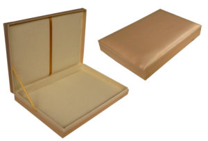 champagne color silk wedding box with hinged lid