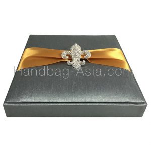 fleur de lis brooch embellished wedding box, grey and gold