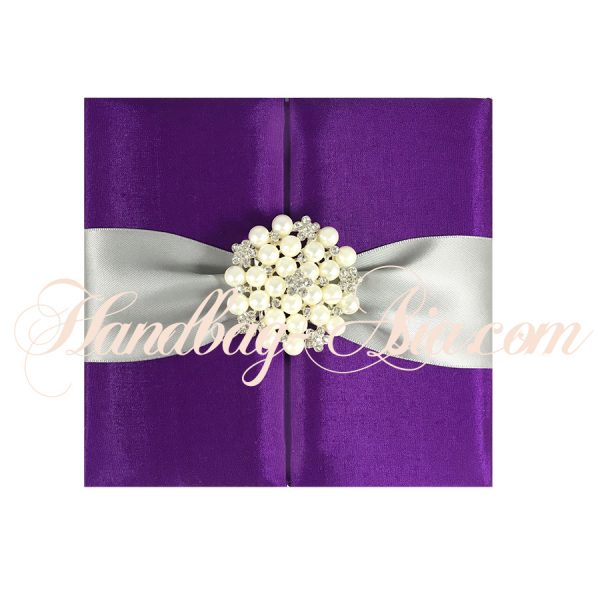 purple pearl brooch embellished wedding folder