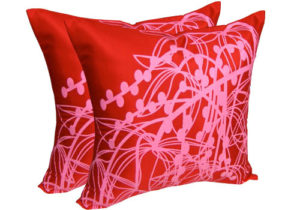 red silk cushion cover with pink silk screen