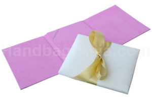 three fold silk wedding invitation card holder in pink