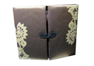 printed brown silk invitation box