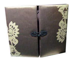 printed brown silk invitation box