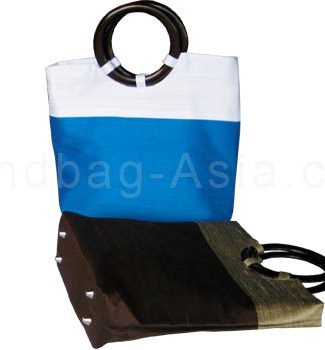 Thai silk bag with wooden handle