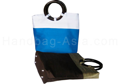 Thai silk bag with wooden handle