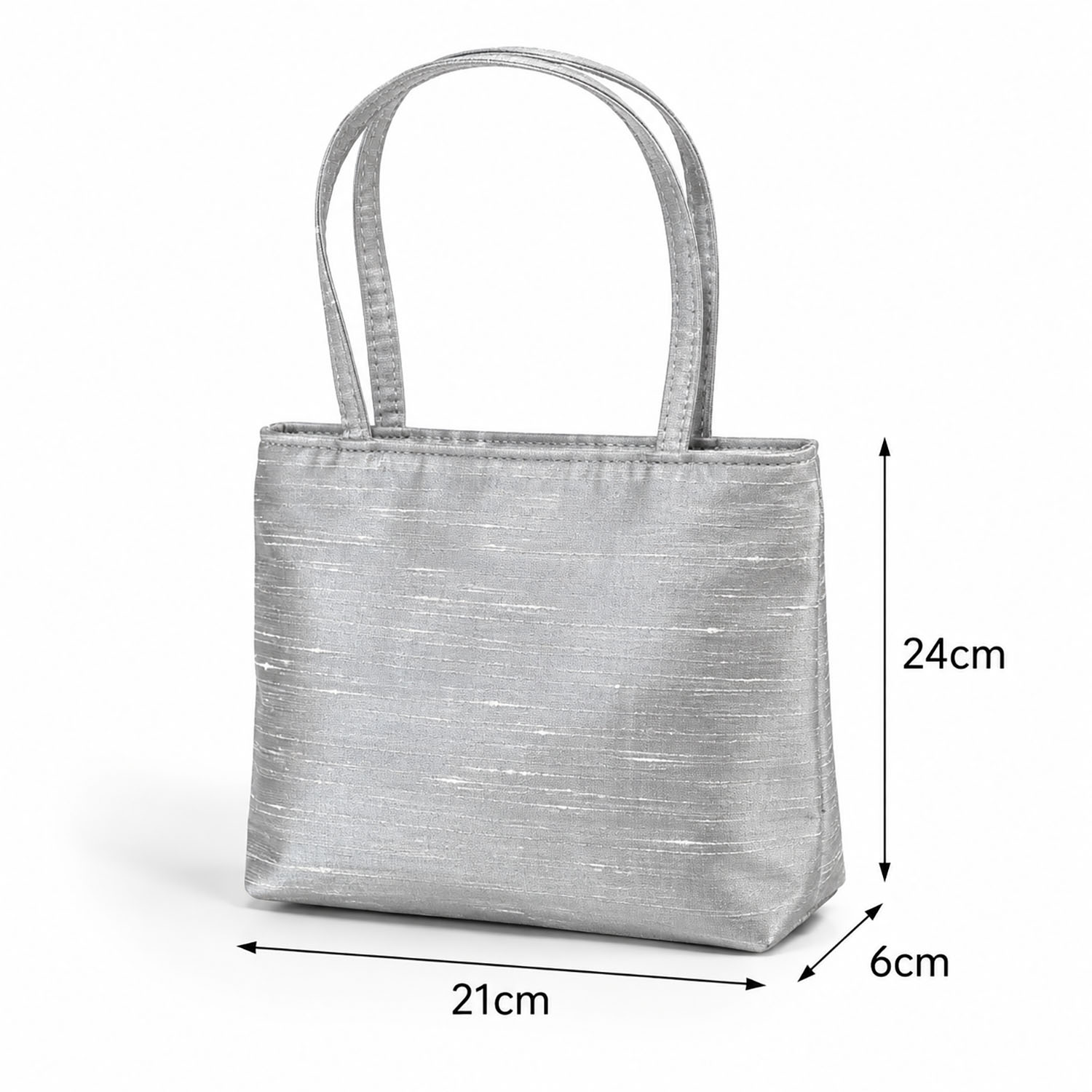 Measurements of silver Thai silk handbag