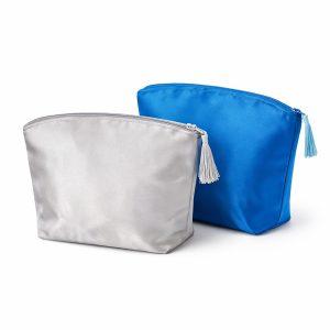 Silver and light blue Thai silk cosmetic bag