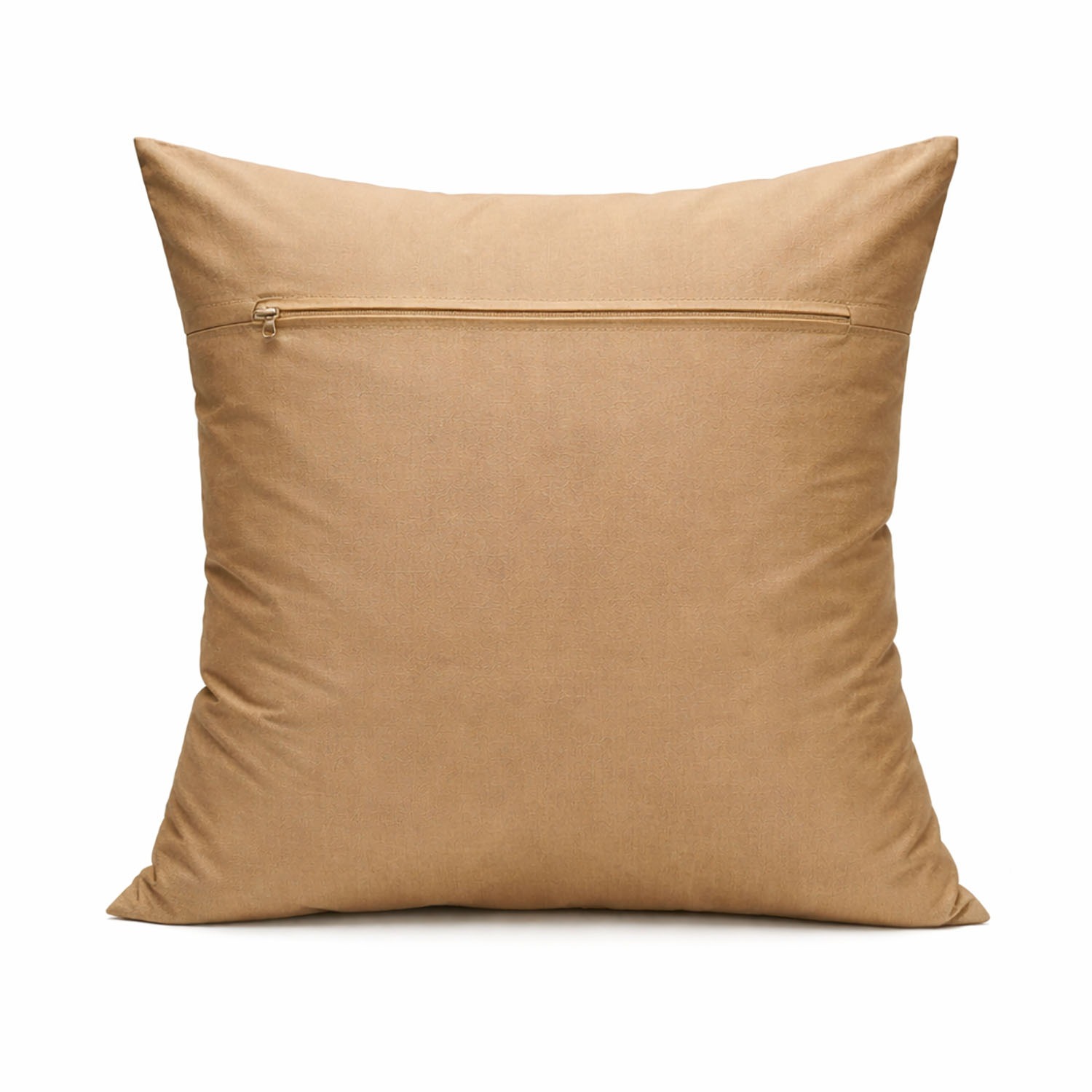 Zipper closure of golden beige Thai silk cushion