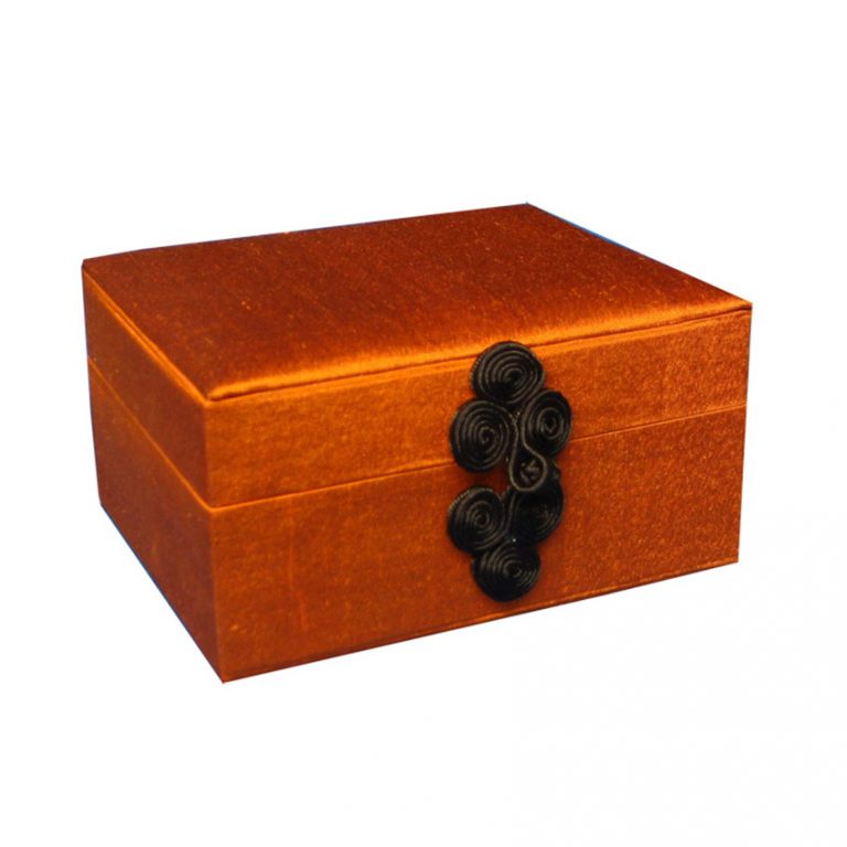 Elegant Small Silk Jewellery Box With Chinese Button Closure PRESTIGE