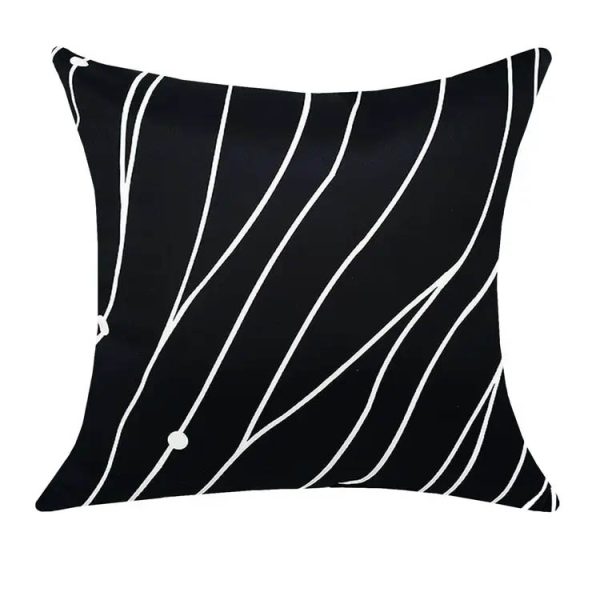 Black cotton cushion with white silk-screen print