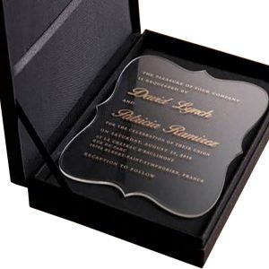 Black silk wedding box with hinged lid