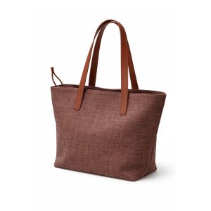 Brown zippered hemp tote bag