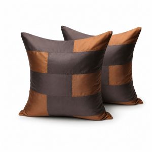 brown patchwork Tai silk cushion