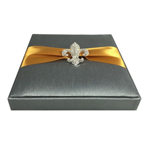 fleur de lis brooch boxed wedding invitation