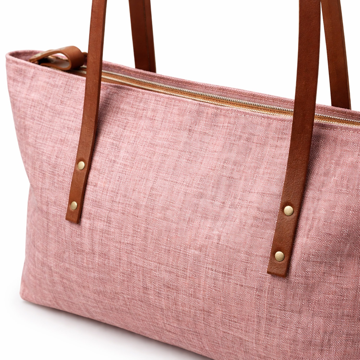 Closeup picture hemp shoulder handbag in dusty pink