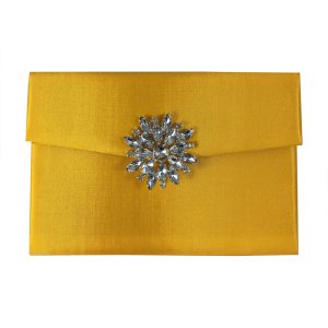 Embellished cornflower yellow silk envelope