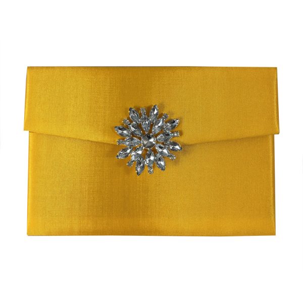 Embellished cornflower yellow silk envelope