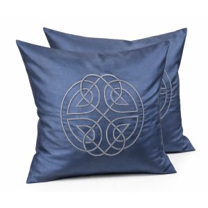 Dark grey Thai silk cushion with Celtic embroidery