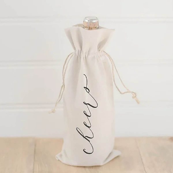 Custom printed cotton wine bag with drawstring closure