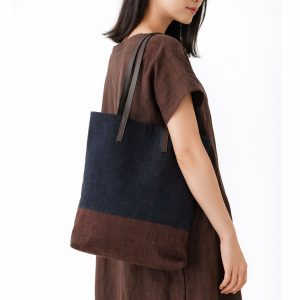 Two-Tone Navy & Brown Hemp Handbag