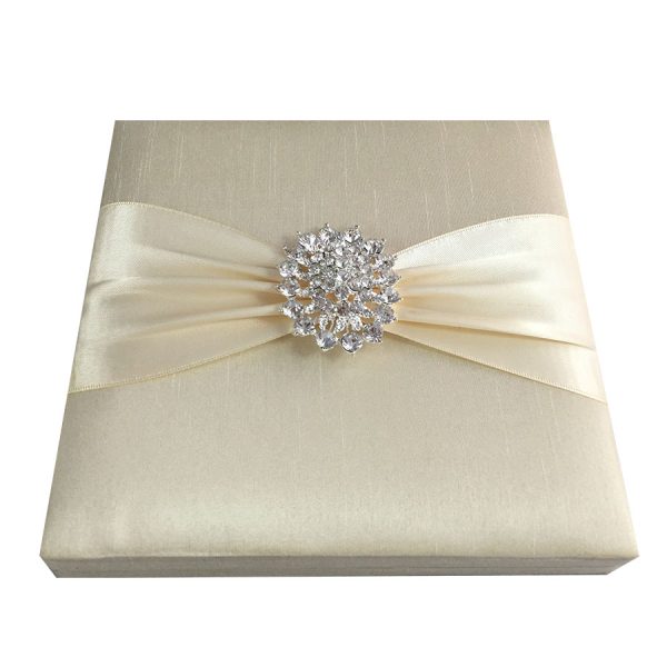 Cream dupioni silk wedding invitation box