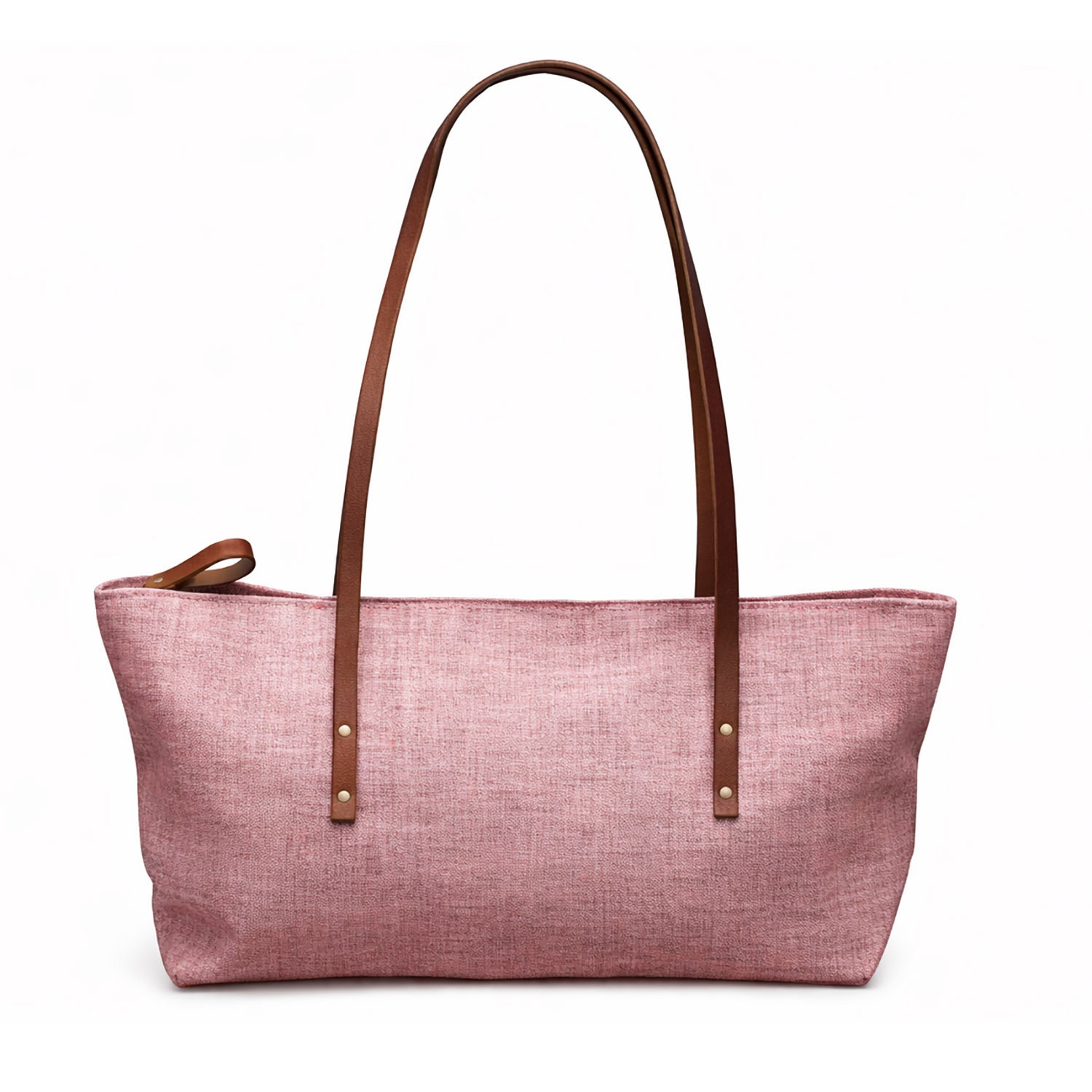 Dusty pink hemp handbag with leather shoulder straps
