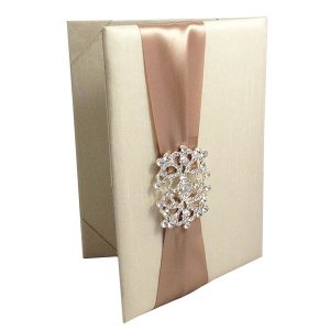 Cream dupioni silk wedding invitation folio