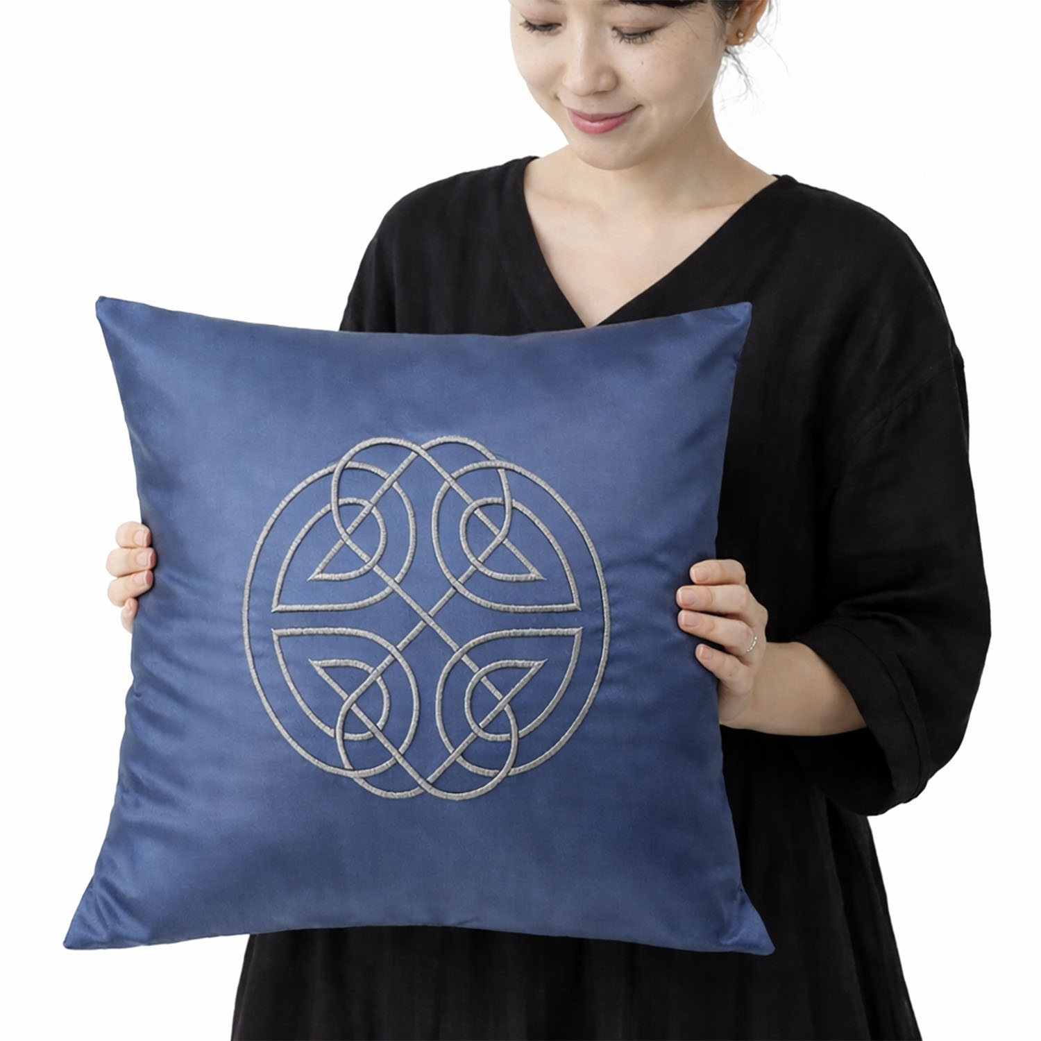 Embroidered grey Thai silk cushion