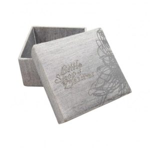 Embroidered grey Thai silk box with printed graphic