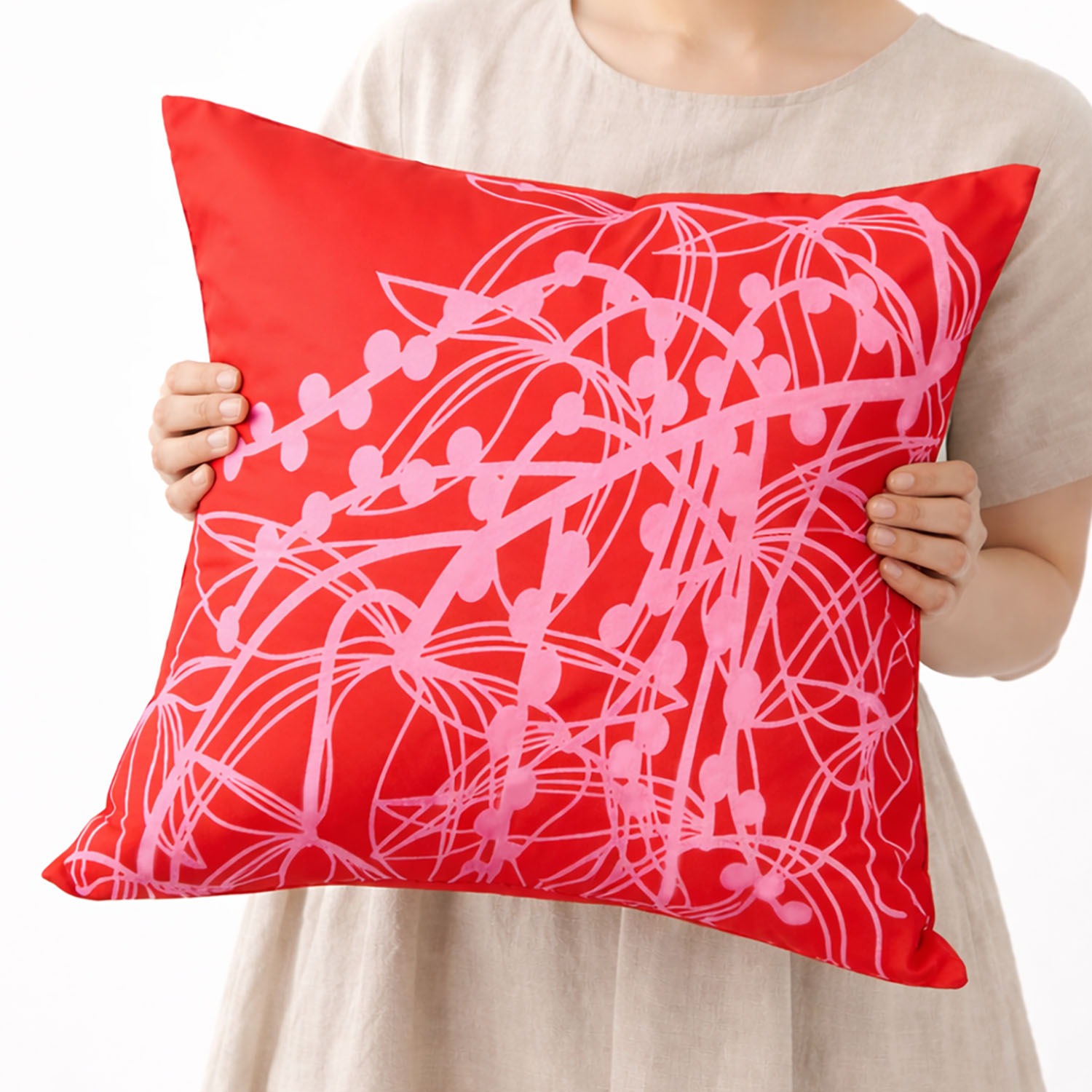 graphic printed vibrant red silk cushion cover