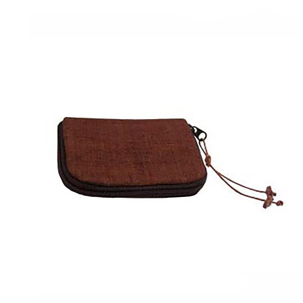 Brown hemp key chain coin purse with zipper closure