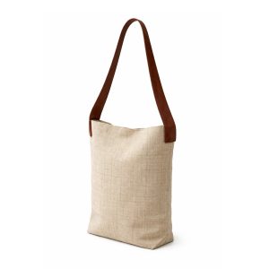 hemp tote bag with large leather shoulder handle