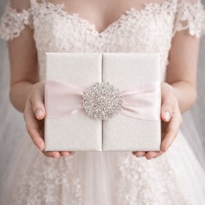 Ivory & blush silk gatefold invitation from Thailand