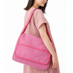 Large pink hemp messenger bag from Thailand