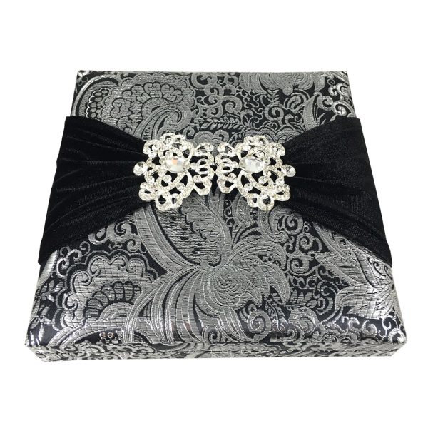 Black and silver brocade wedding invitation box