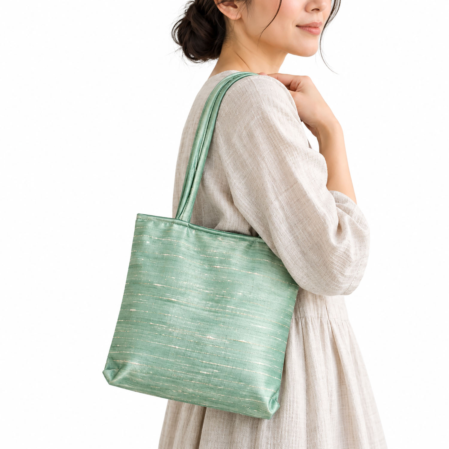 mint green Thai silk shoulder handbag