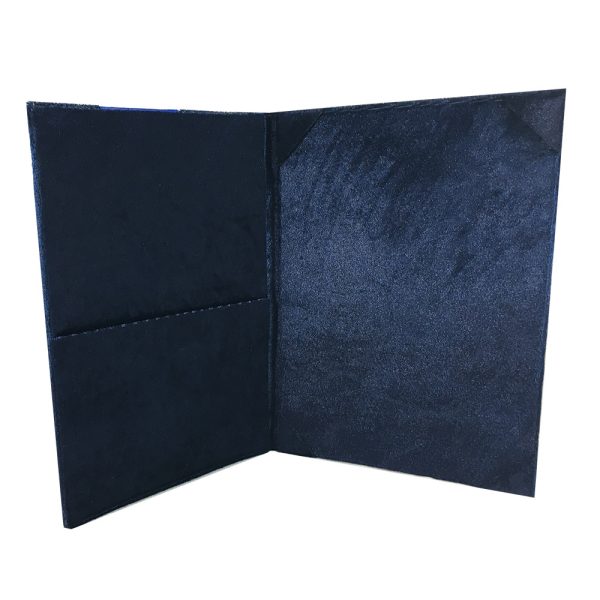 Navy blue velvet folio for invitation cards