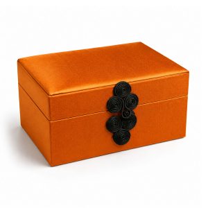 Elegant Orange Thai Silk Jewelry Box with Chinese Button Closure