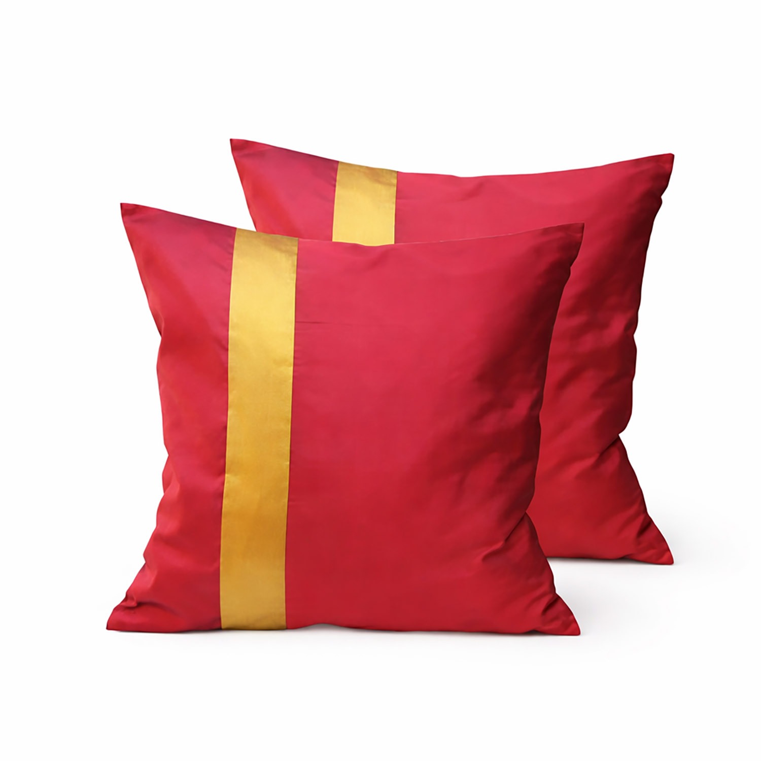 Red Thai silk cushion cover with golden stripe