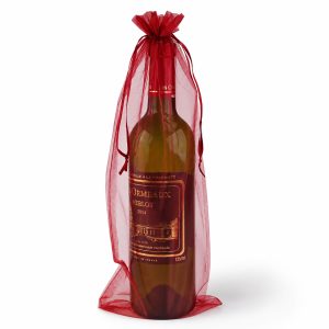 Red Organza Wine Bottle Bag