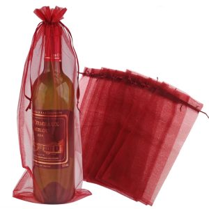 red organza wine bottle gift bag