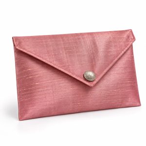 rose pink silk envelope with silver button closure
