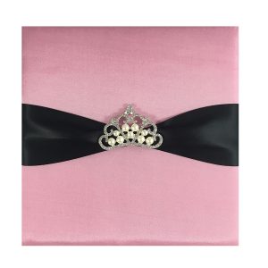 Pink silk card with pearl brooch