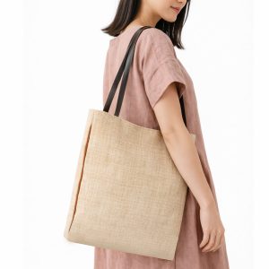 Hemp Shoulder Bag with Leather Trim from Thailand