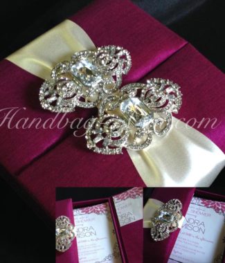 magenta wedding box with rhinestone brooch