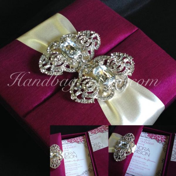 magenta wedding box with rhinestone brooch