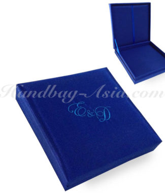 Royal blue embroidered silk wedding invitation box